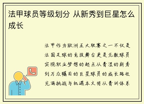 法甲球员等级划分 从新秀到巨星怎么成长
